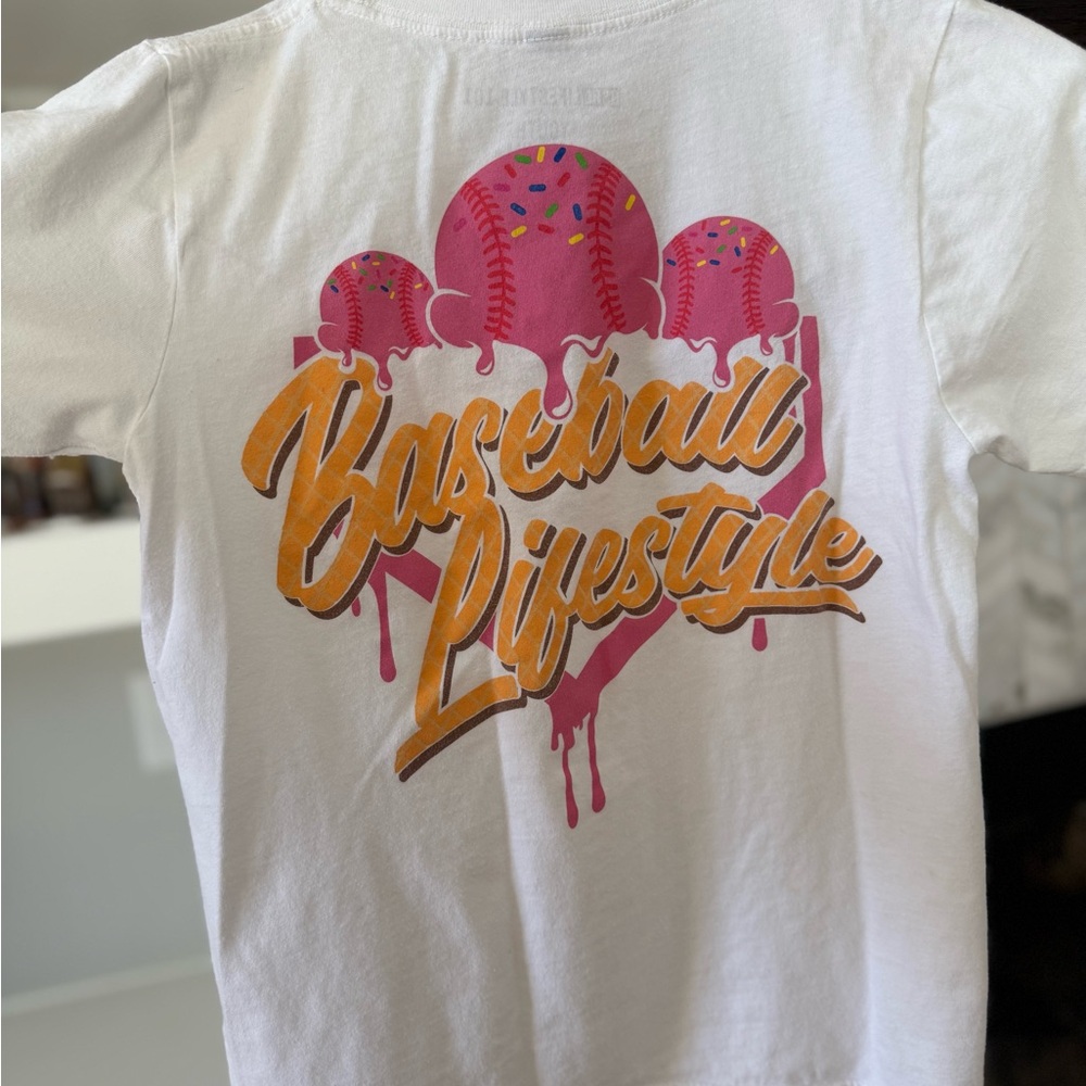 Baseball Lifestyle 101 Youth Boys Size Small White T-Shirt Ice Cream Cone Drip